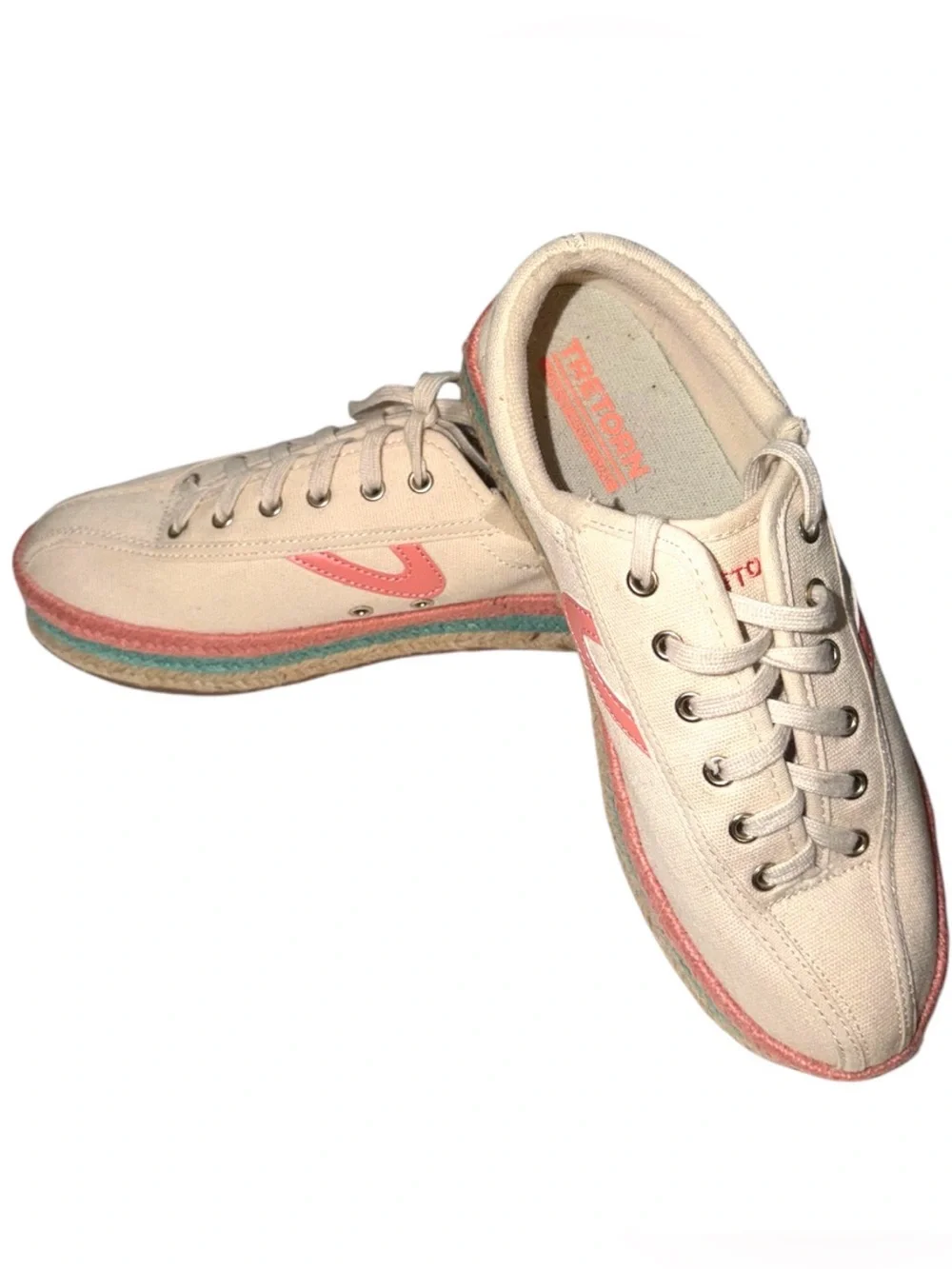 Tretorn Nylite Plus Espadrille Sneakers in Cream with Pink & Blue Accents